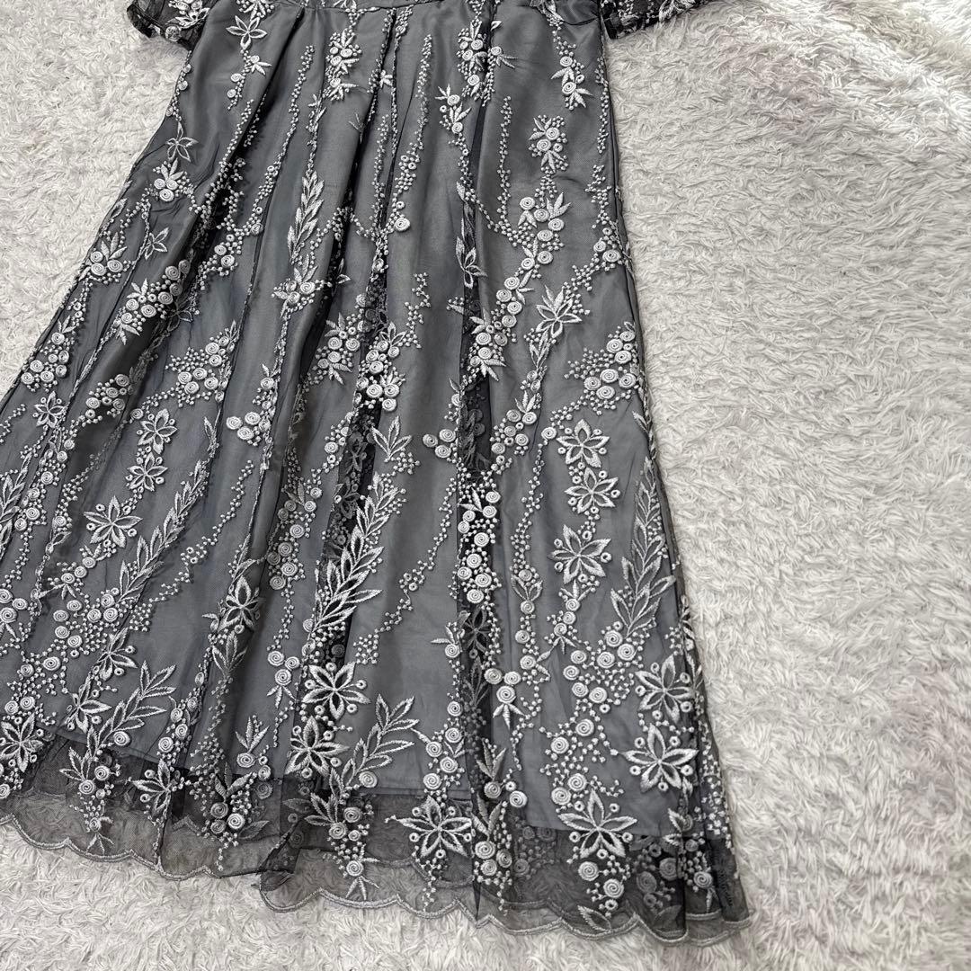 極美品 niana 刺繍レース バックリボン パーティードレス 二次会 Lサイズ