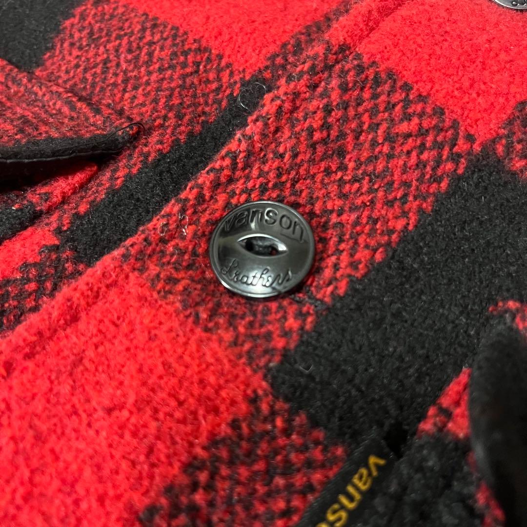 vanson バッファローチェック 赤黒チェック スカルジャケット XL