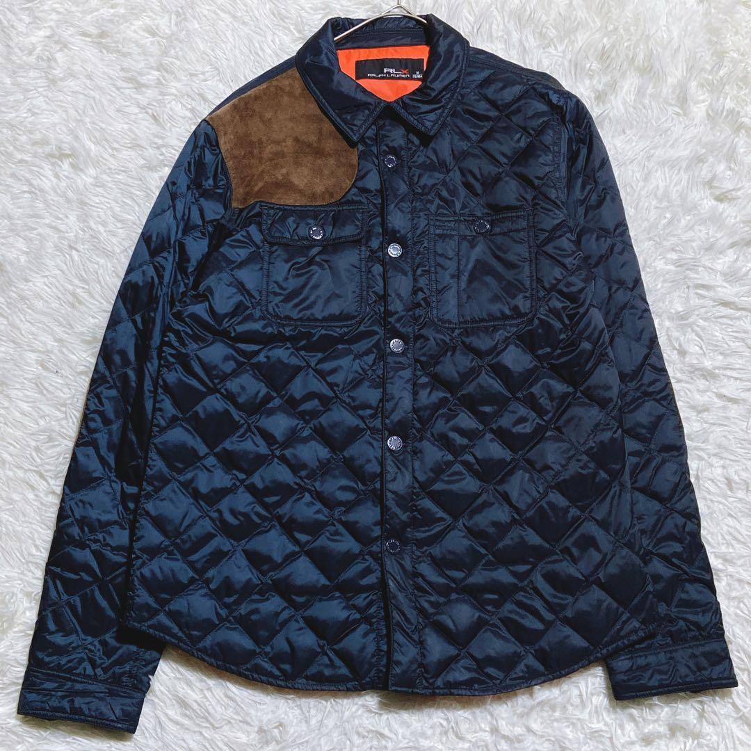 良品☆RLX ラルフローレン　キルティングダウンジャケット　レザー　パッチ　M