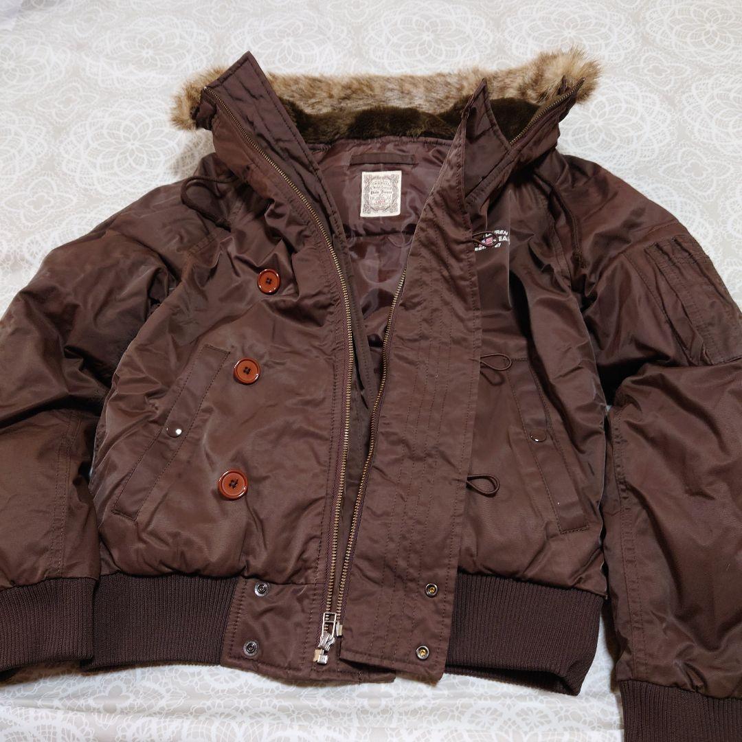 ブラウン ミリタリージャケット ファー付きポロラルフローレンジーンズレディースＬ