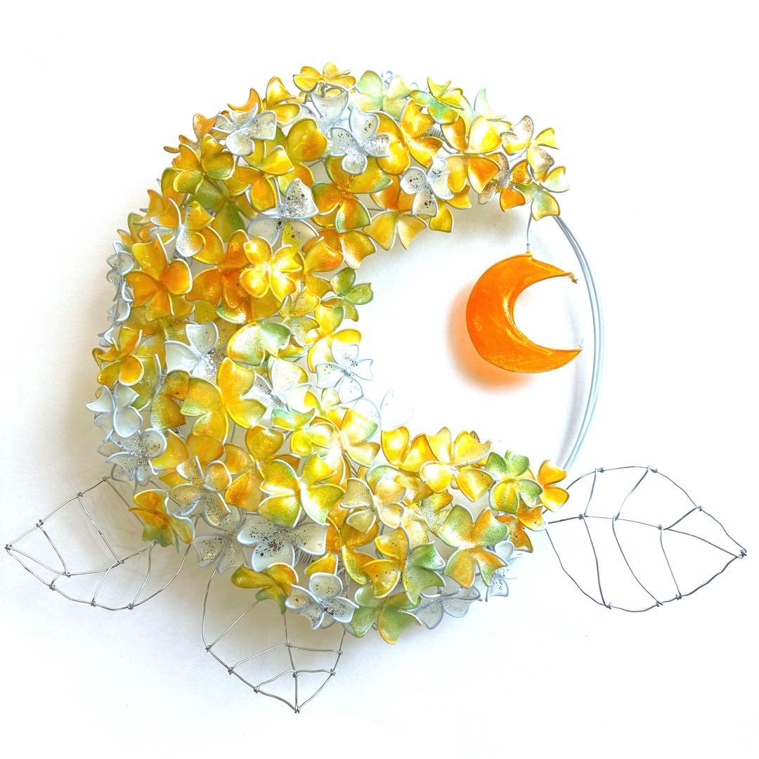 一点物　月×大きな紫陽花リース　ワイヤークラフト　ディップアート　アート
