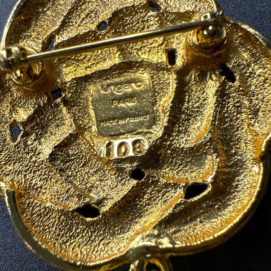 vintage】Ungaro Parisゴールドカラー編み込みタッセルブローチ