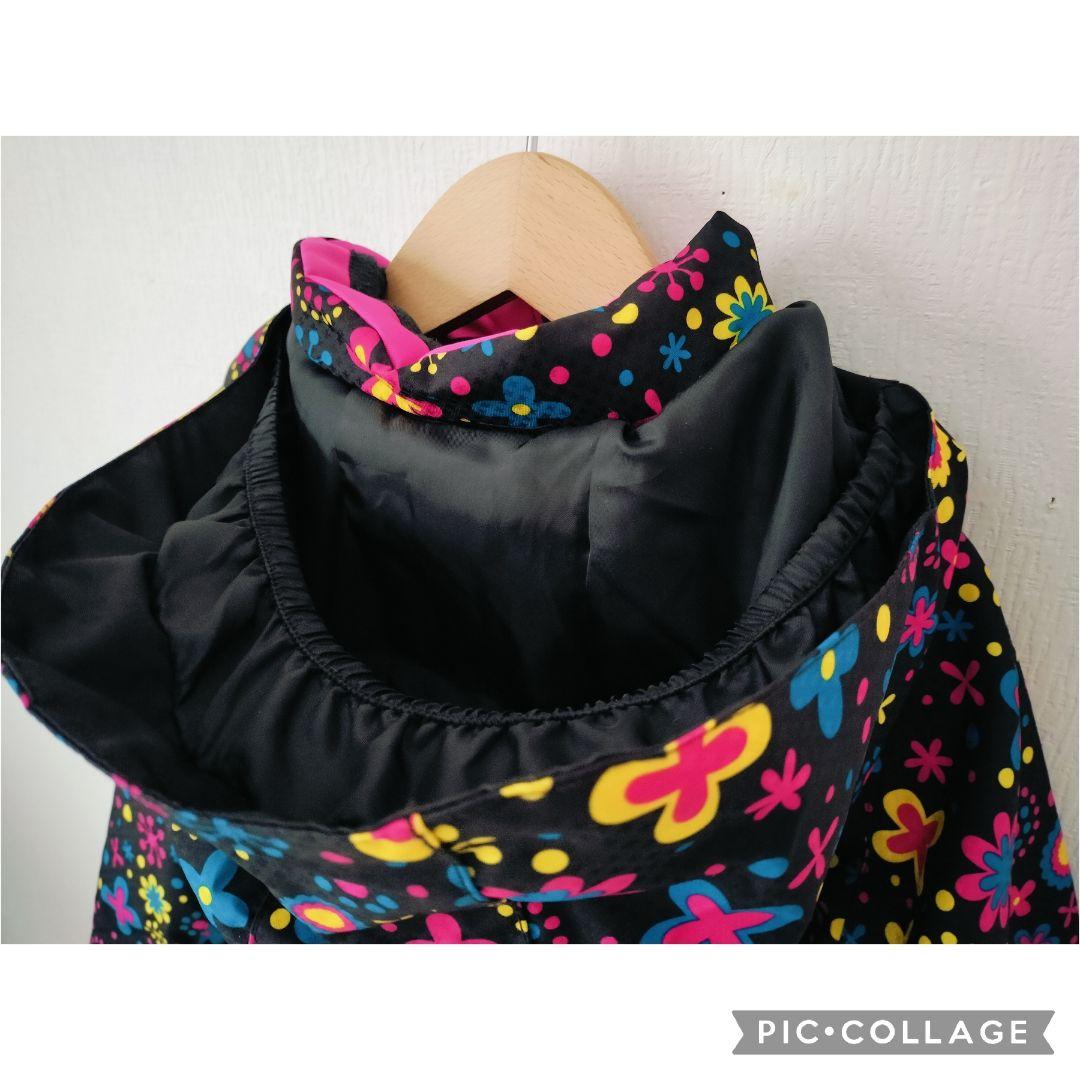 【美品】Phenix 女の子 スキーウェア 140 130調節 黒 花柄 上下