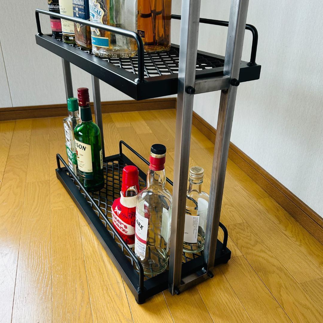 ウイスキーラック　スチールバーカート　3段　メッシュ棚　アイアン家具