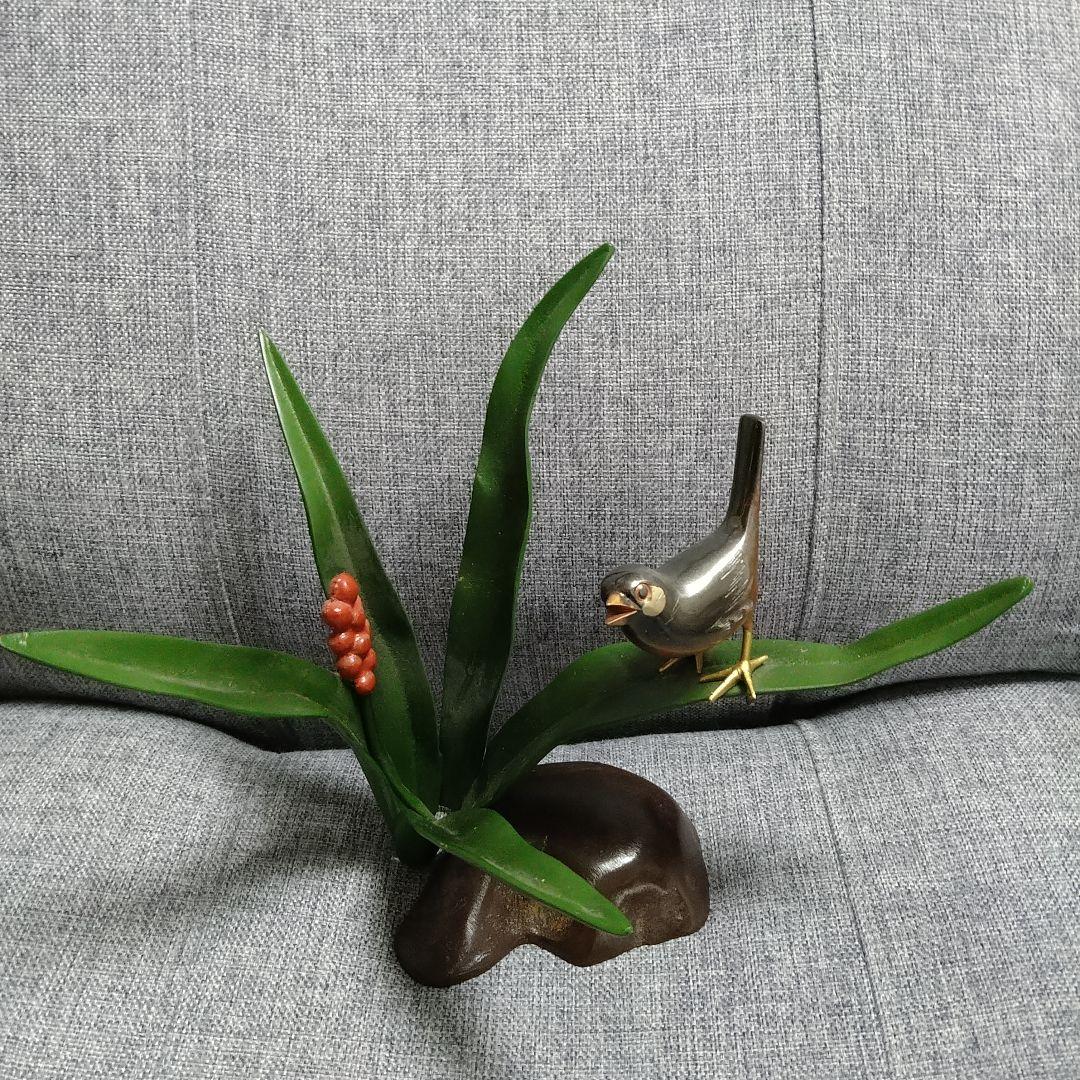 激レア♪銅？真鍮製 鳥と枝の彫刻！春・夏・秋・冬セットです(⌒▽⌒)