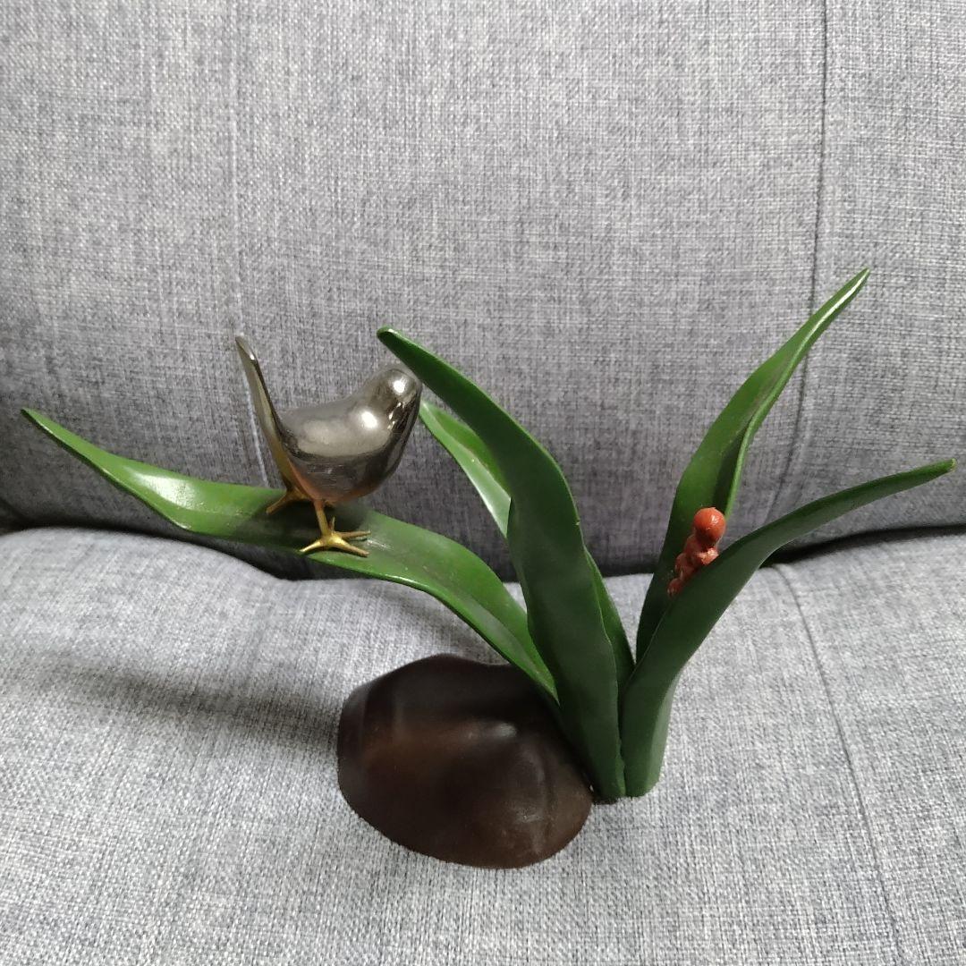 激レア♪銅？真鍮製 鳥と枝の彫刻！春・夏・秋・冬セットです(⌒▽⌒)