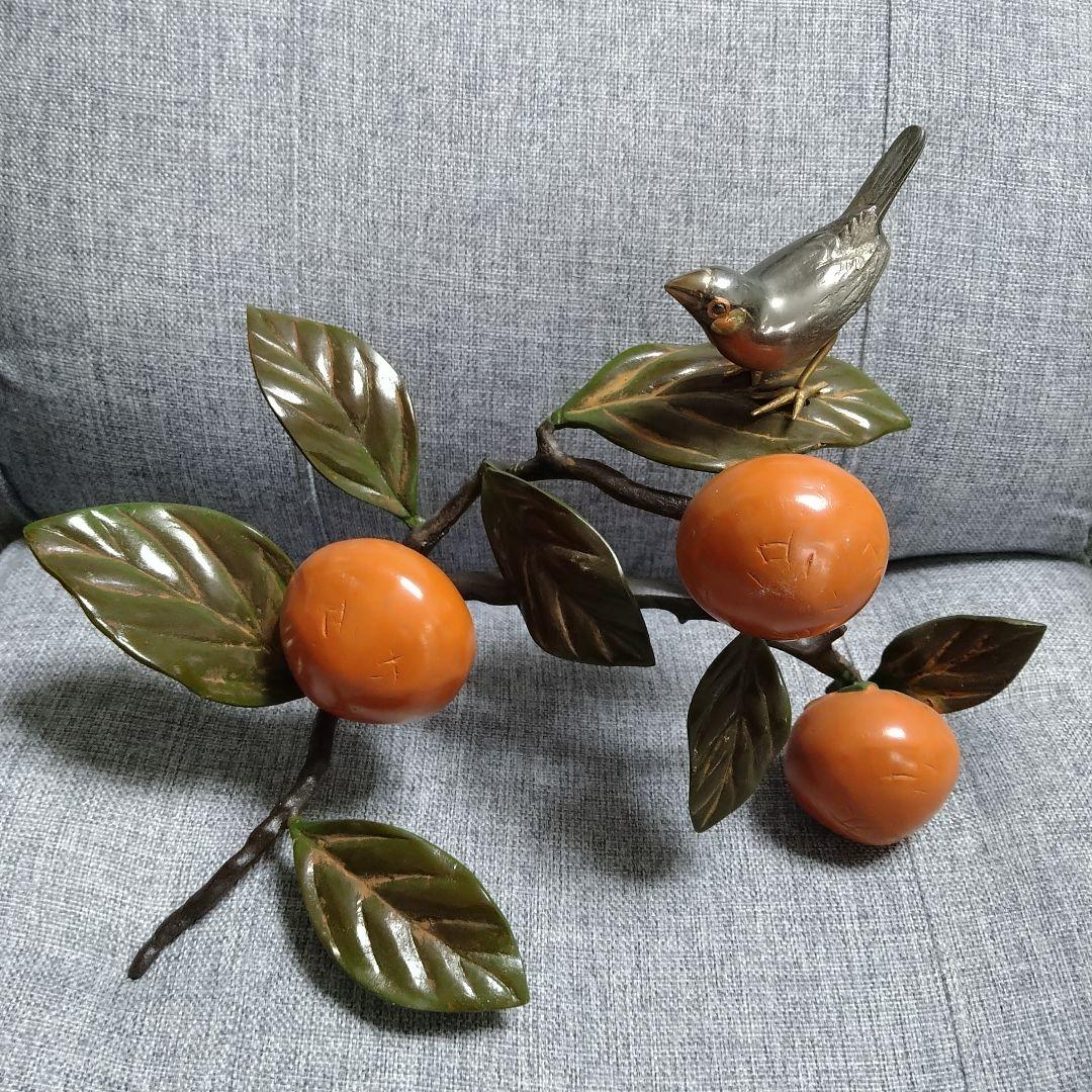 激レア♪銅？真鍮製 鳥と枝の彫刻！春・夏・秋・冬セットです(⌒▽⌒)