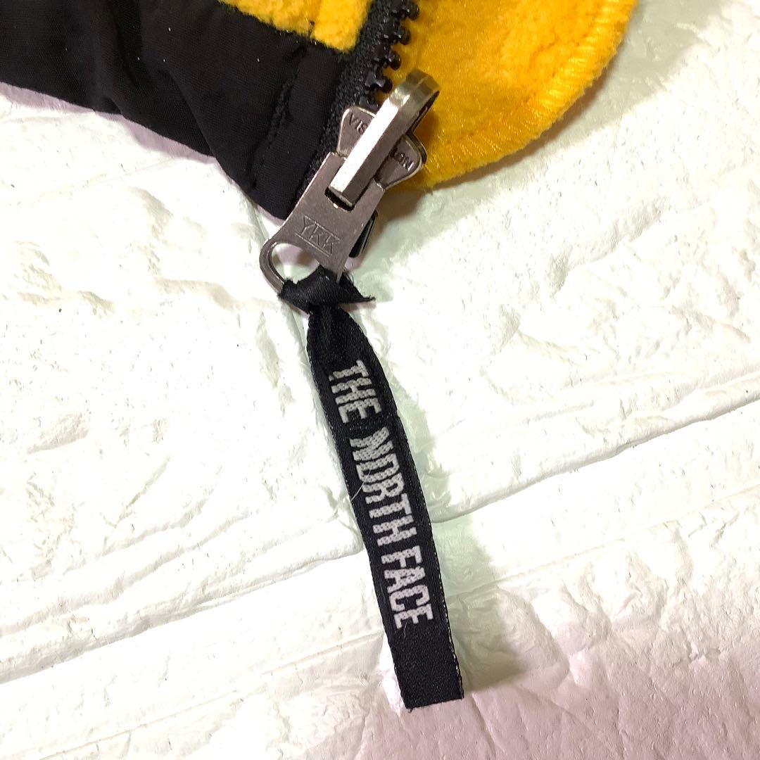 ○ノースフェイス デナリベスト フリース 刺繍ロゴ ブラック 黒 イエロー黄XL