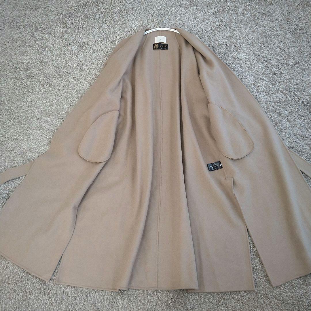 イエナ マンテコ ダブルフェイスリバーコート ノーカラー ベルト ロング ウール