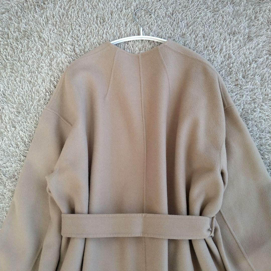 イエナ マンテコ ダブルフェイスリバーコート ノーカラー ベルト ロング ウール