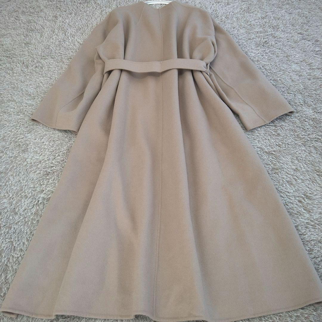 イエナ マンテコ ダブルフェイスリバーコート ノーカラー ベルト ロング ウール