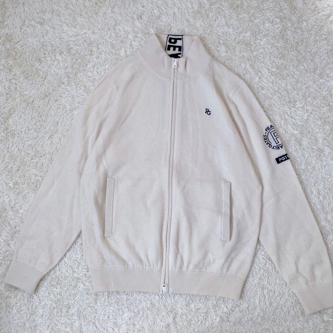 【美品】パーリーゲイツ　カシミヤ天竺 フルジップジャケット　バックロゴ　白　４