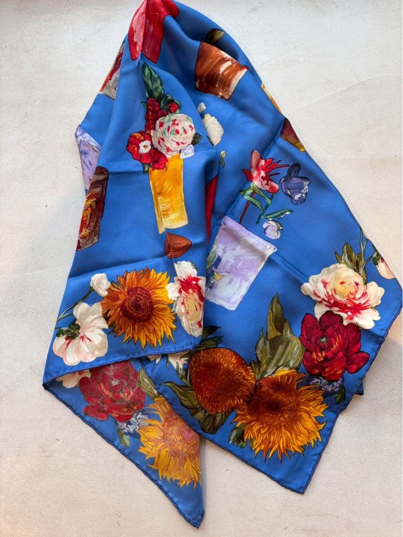 【極美品】GUCCI グッチ シルク100％ 花柄 ひまわり 向日葵　スカーフ