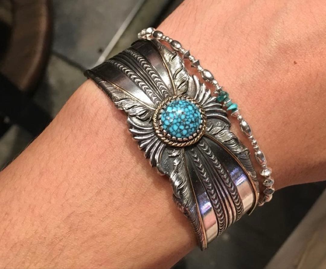 horizonblue シルバー ターコイズ 羽根模様 バングル