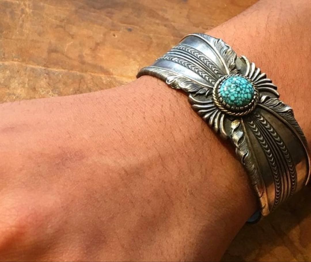 horizonblue シルバー ターコイズ 羽根模様 バングル