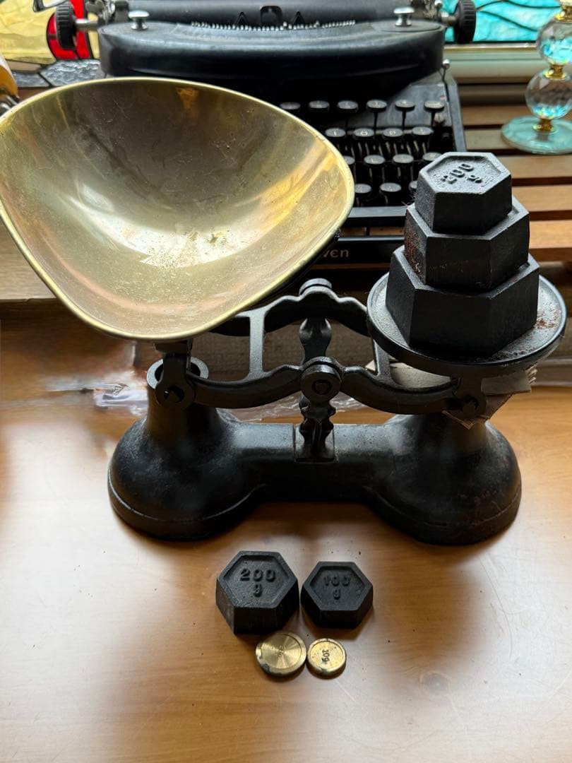 アンティークスケール 上皿天秤 天秤式はかりと重りセット 天秤計り アイアン銅