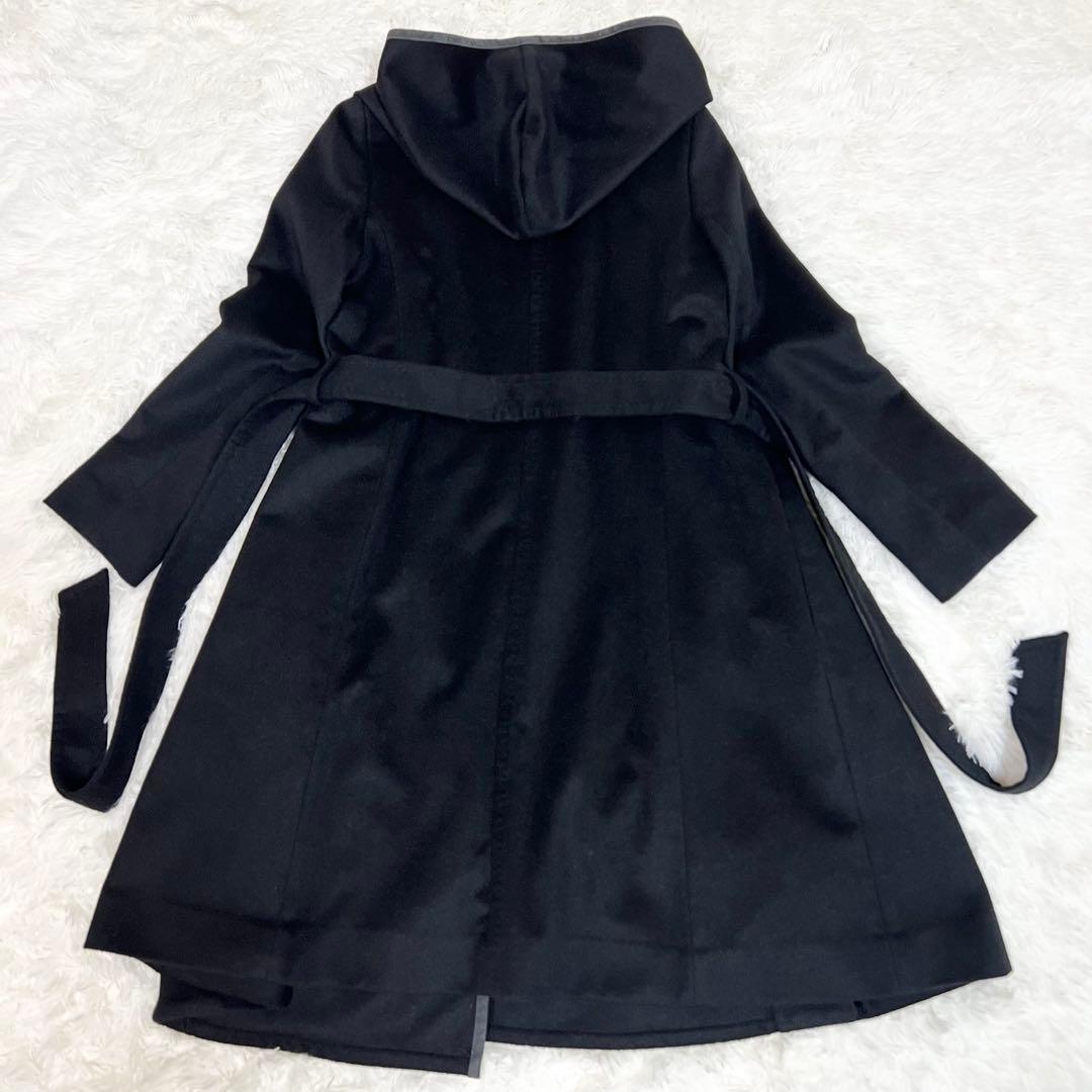 美品✨イネド カシミヤ100% フーデッド ロングコート ベルト ブラック S