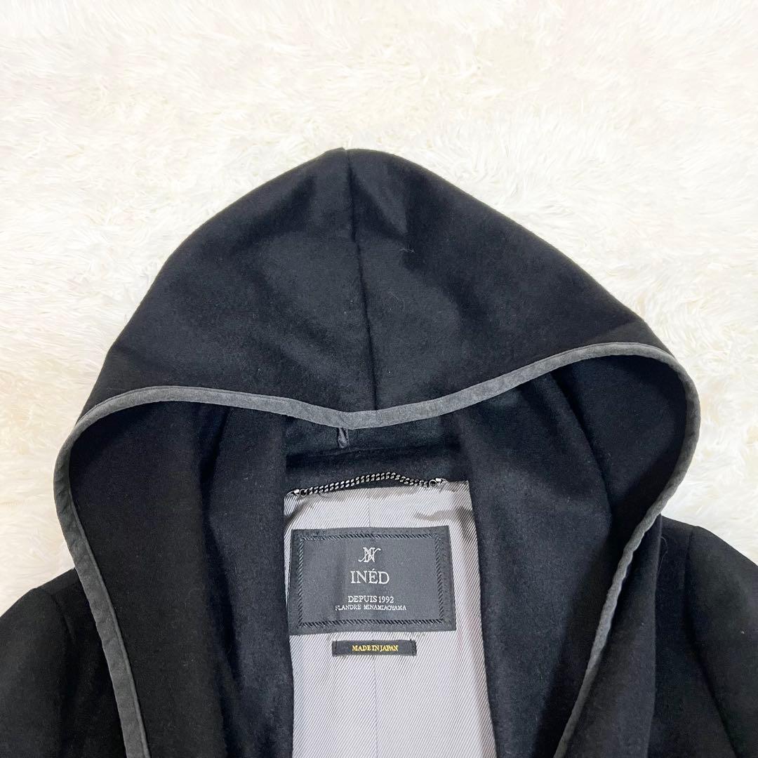 美品✨イネド カシミヤ100% フーデッド ロングコート ベルト ブラック S