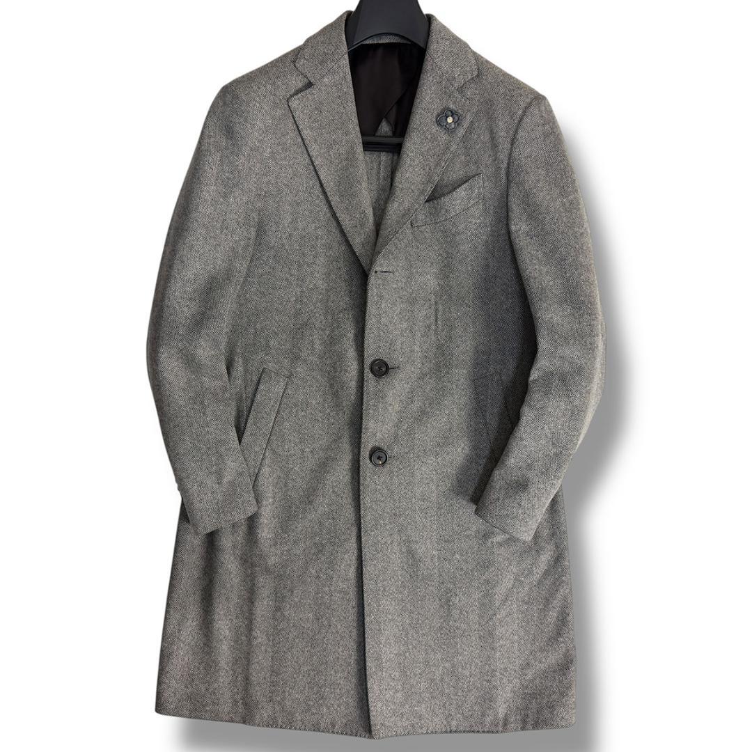 J5036 美品 ラルディーニ ヘリンボーン柄 チェスターコート グレー 48