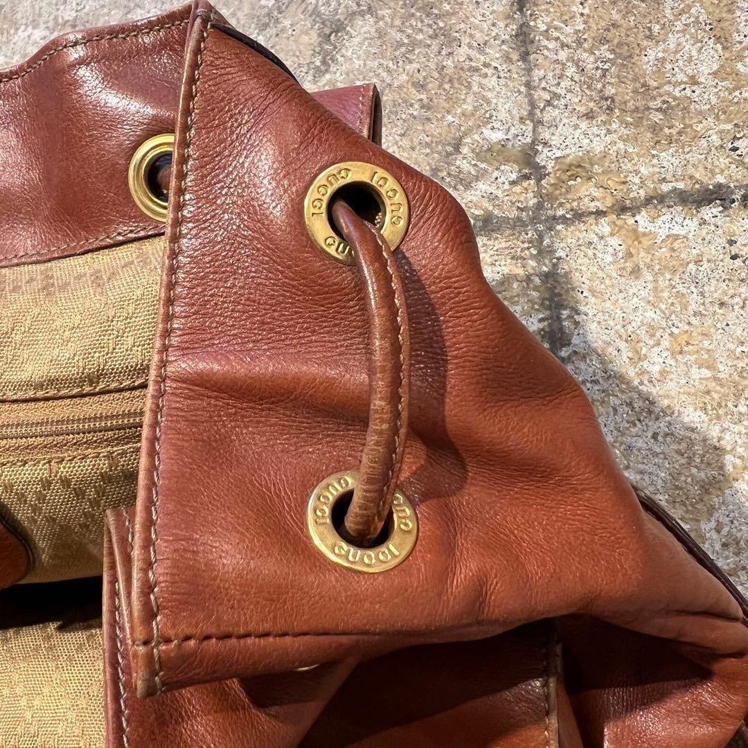 ク*︎様 【GUCCI】オールドグッチ バンブー リュックサック レザー キャメ