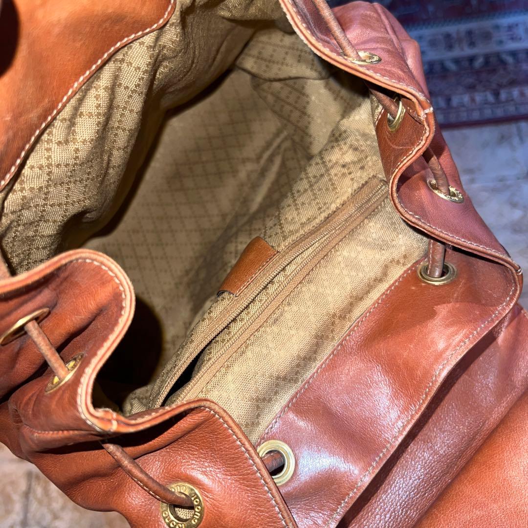 ク*︎様 【GUCCI】オールドグッチ バンブー リュックサック レザー キャメ
