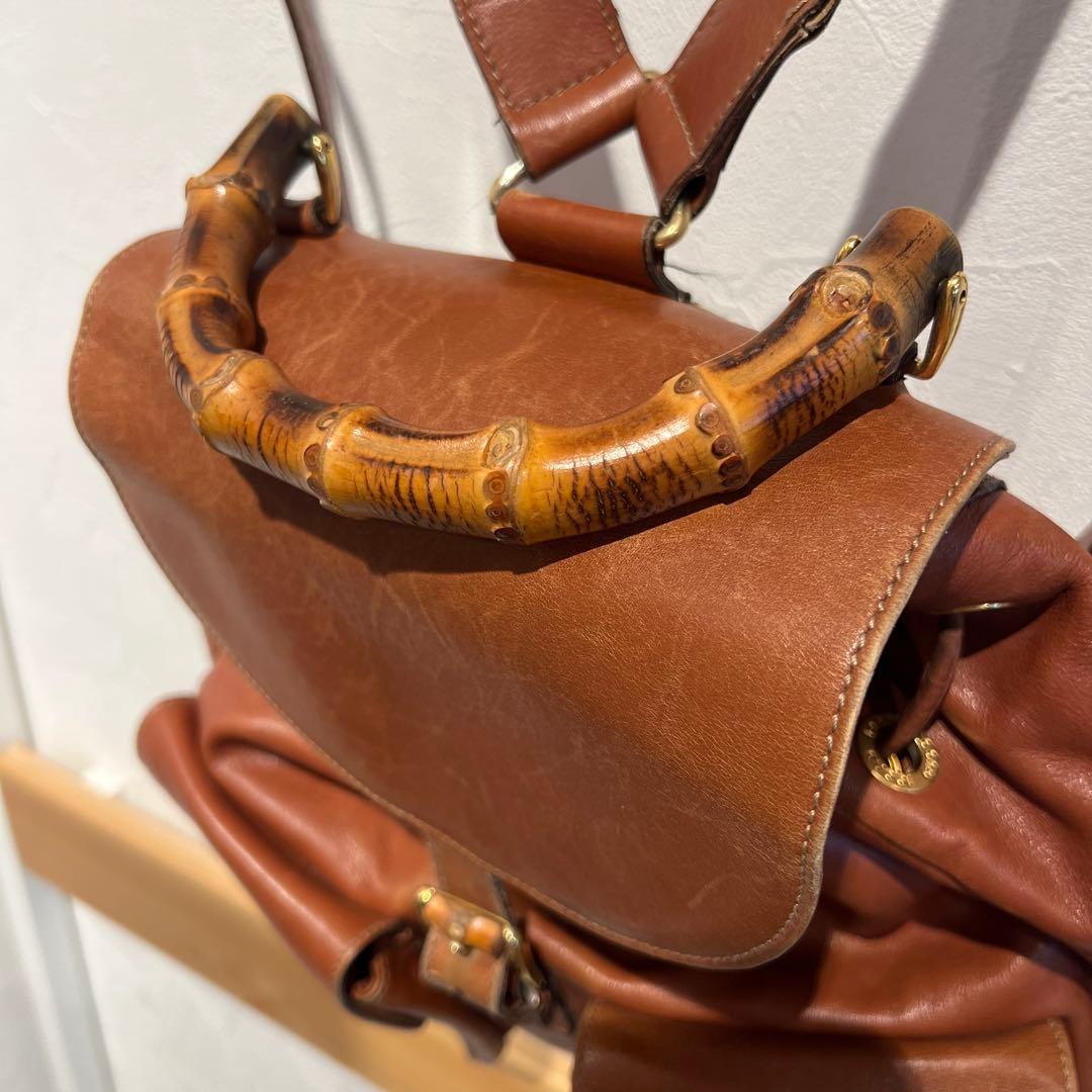 ク*︎様 【GUCCI】オールドグッチ バンブー リュックサック レザー キャメ