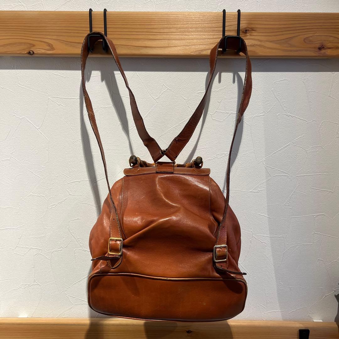 ク*︎様 【GUCCI】オールドグッチ バンブー リュックサック レザー キャメ