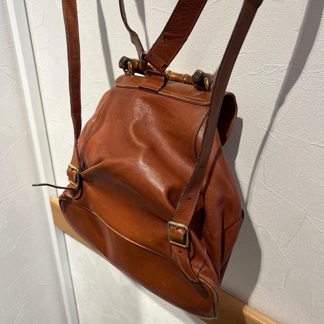 ク*︎様 【GUCCI】オールドグッチ バンブー リュックサック レザー キャメ