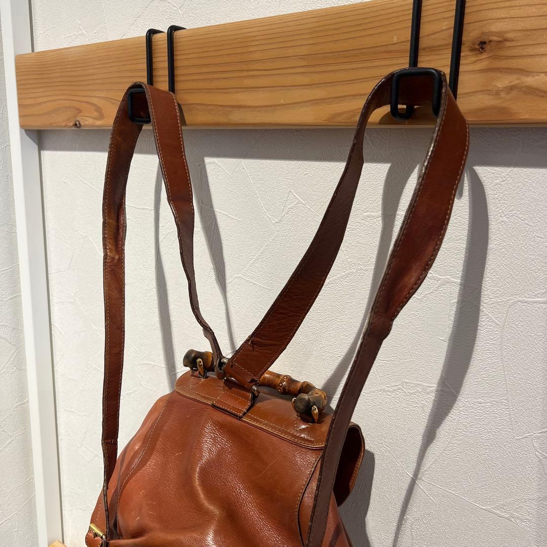 ク*︎様 【GUCCI】オールドグッチ バンブー リュックサック レザー キャメ