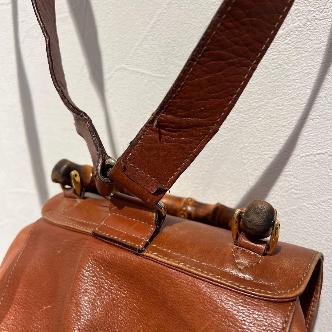 ク*︎様 【GUCCI】オールドグッチ バンブー リュックサック レザー キャメ