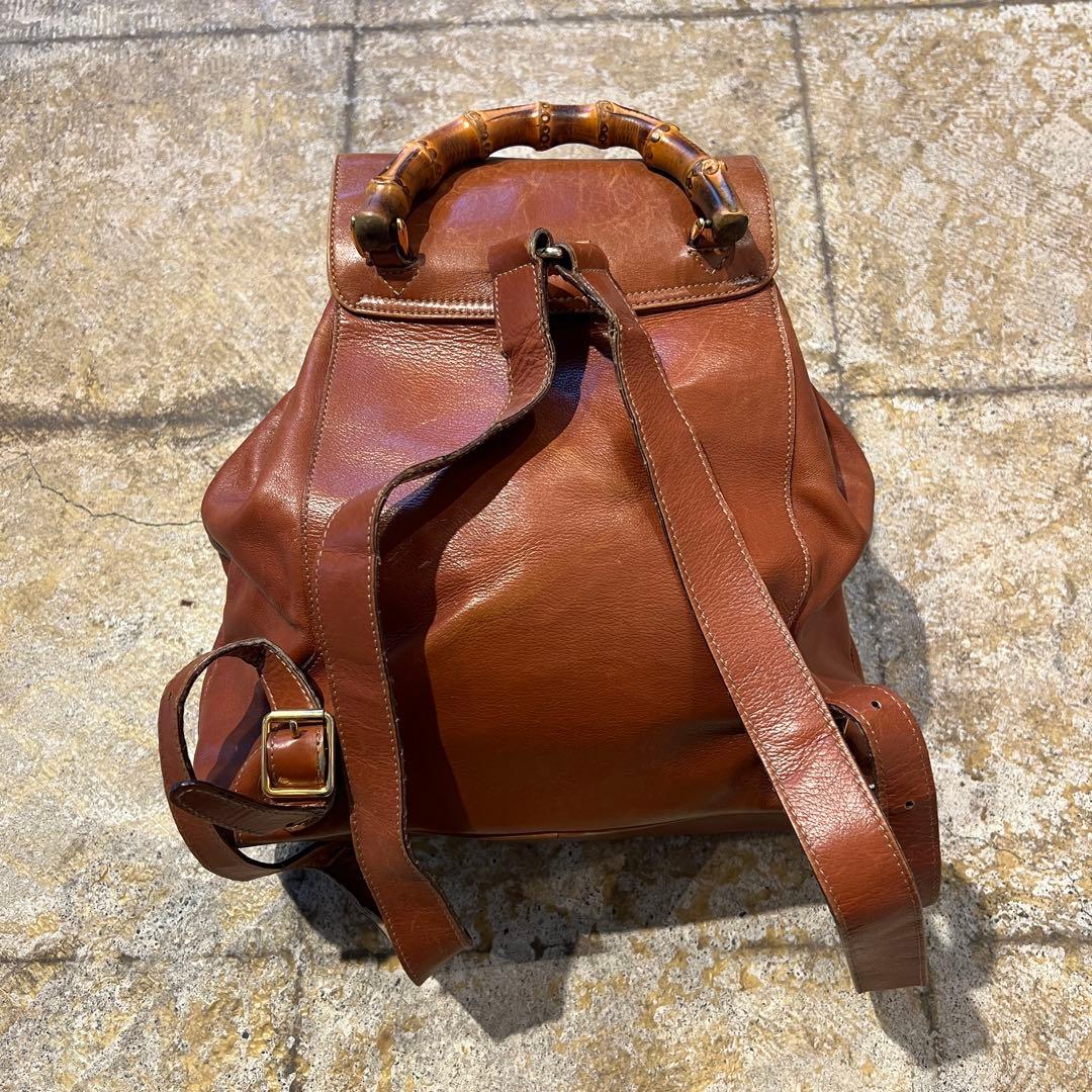 ク*︎様 【GUCCI】オールドグッチ バンブー リュックサック レザー キャメ