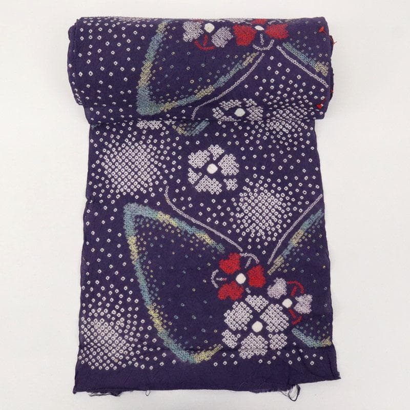 《手しぼり＊浴衣反物■蝶に花模様■紫色◆木綿■お仕立可♪夏着物■反24-143》