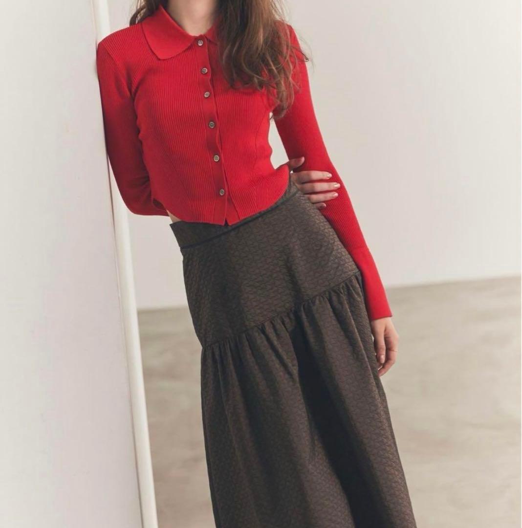 Aimeine 襟付きリブニットカーディガン