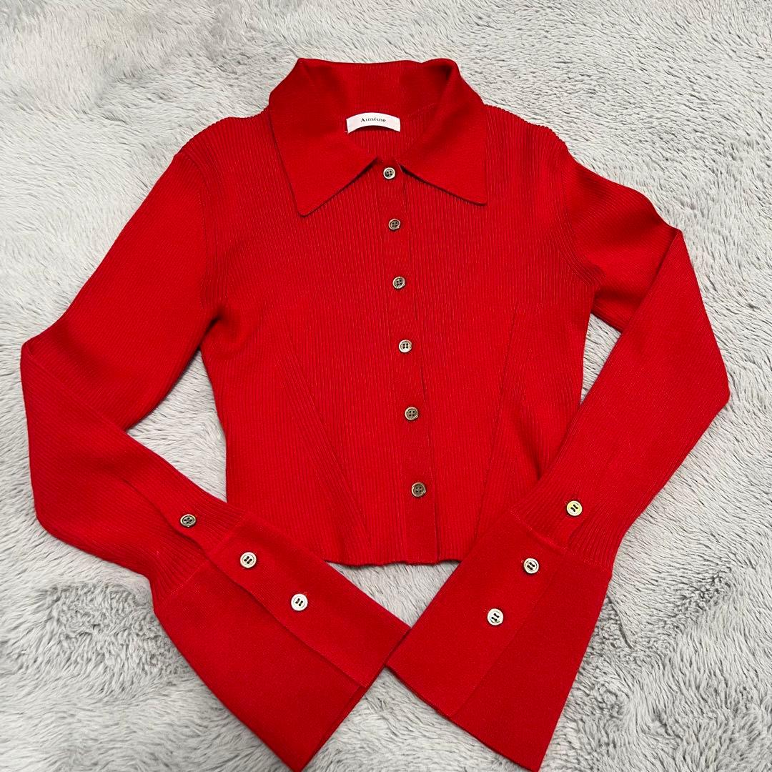 Aimeine 襟付きリブニットカーディガン