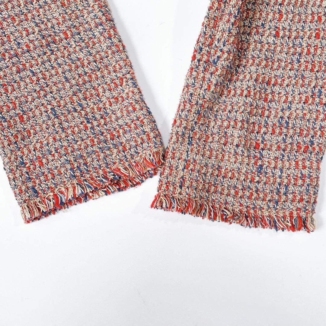 美品⁑45rpm コットンツイードロングワンピース　Aライン　フリンジ　レッド