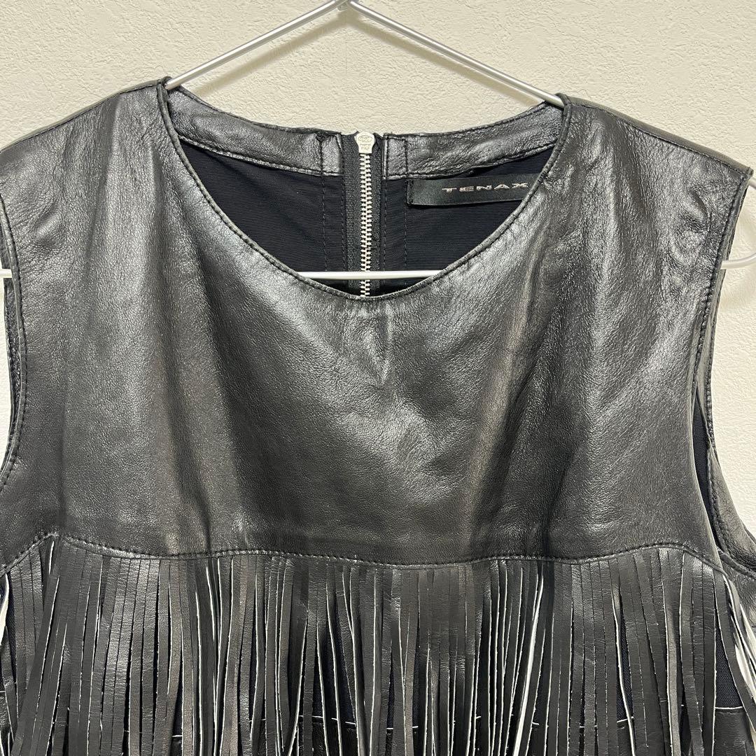 TENAX テナックス　イタリア製　本革　レザー　フリンジ　ワンピース　ベスト