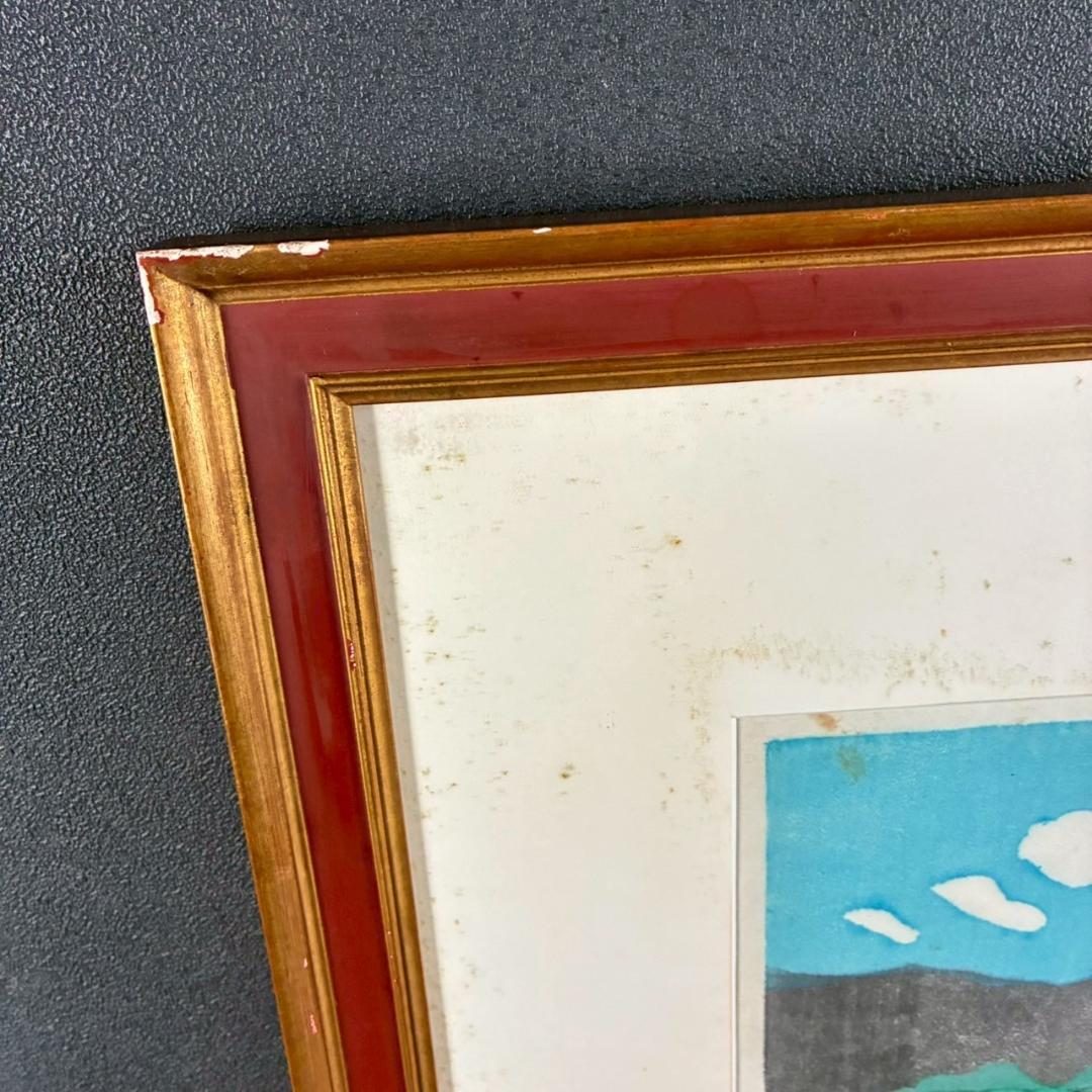 川西英「競馬場（淀）」木版画 直筆サイン入 額縁入 神戸を代表する