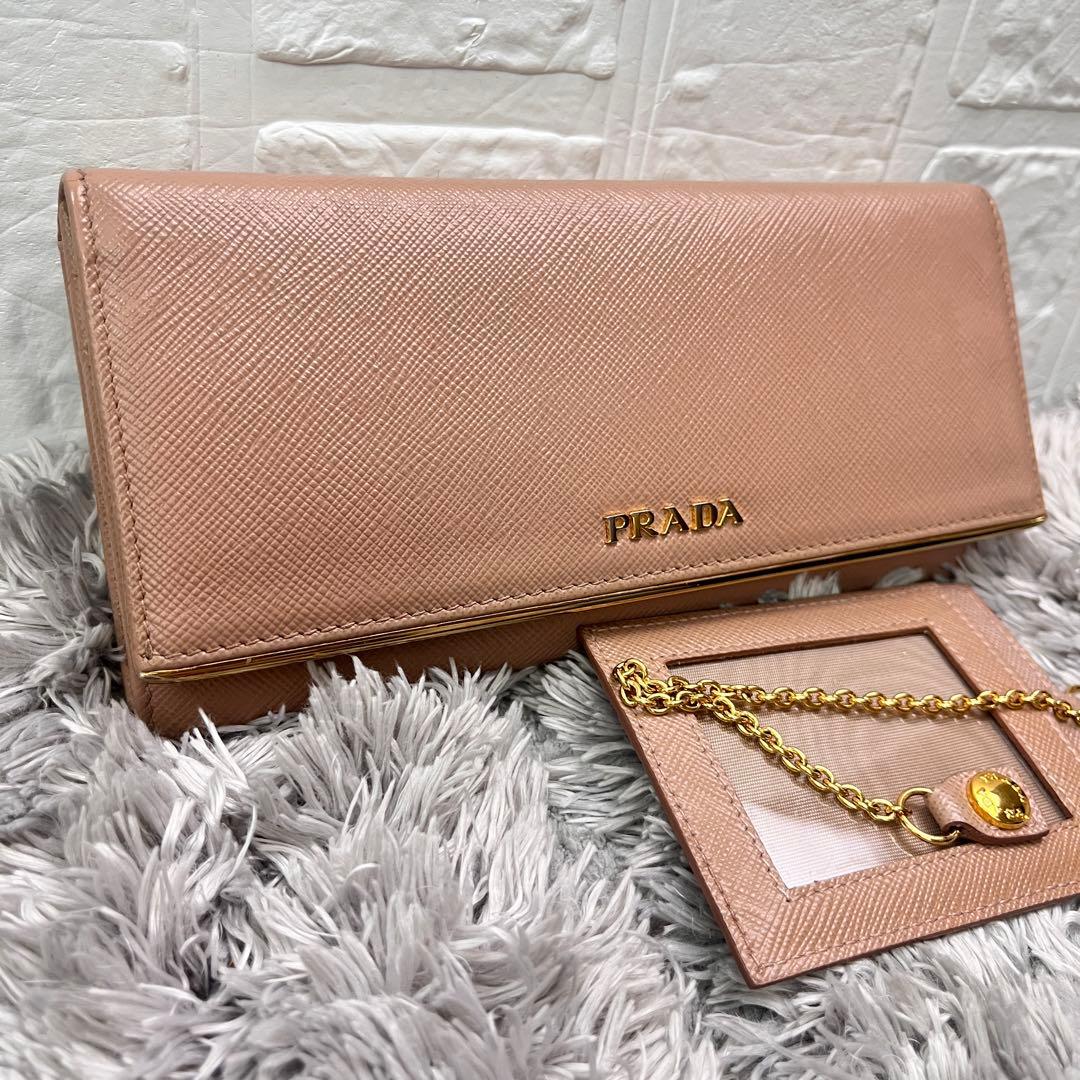 PRADA✨サフィアーノ　メタルバー　2点　長財布　ピンクベージュ　レディース