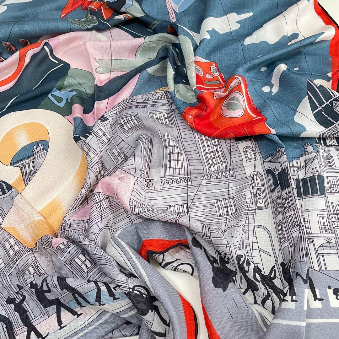 @H27 羊毛 シルク 大判ストール リバーシブル ロボット