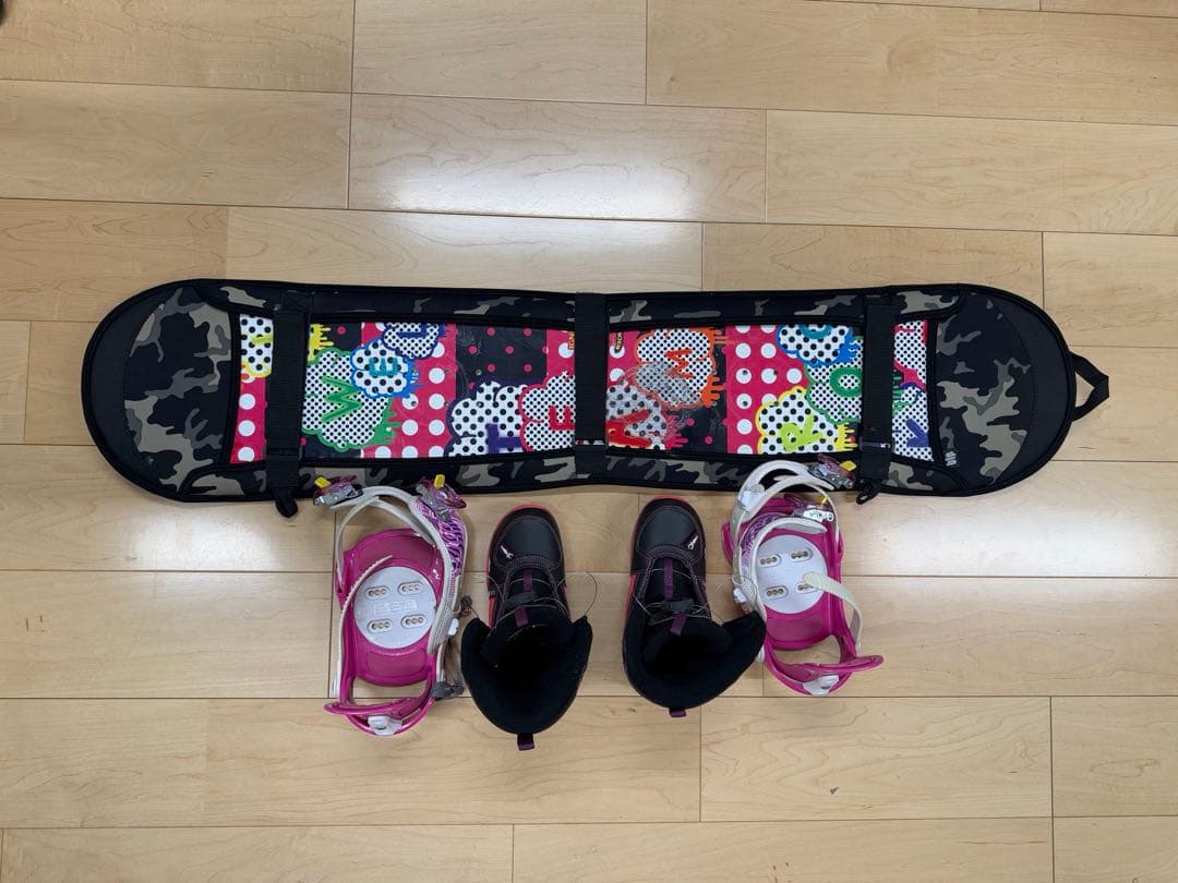 カラフルドットスノーボードセット120cm ブーツ20cm子供用収納ケース付き