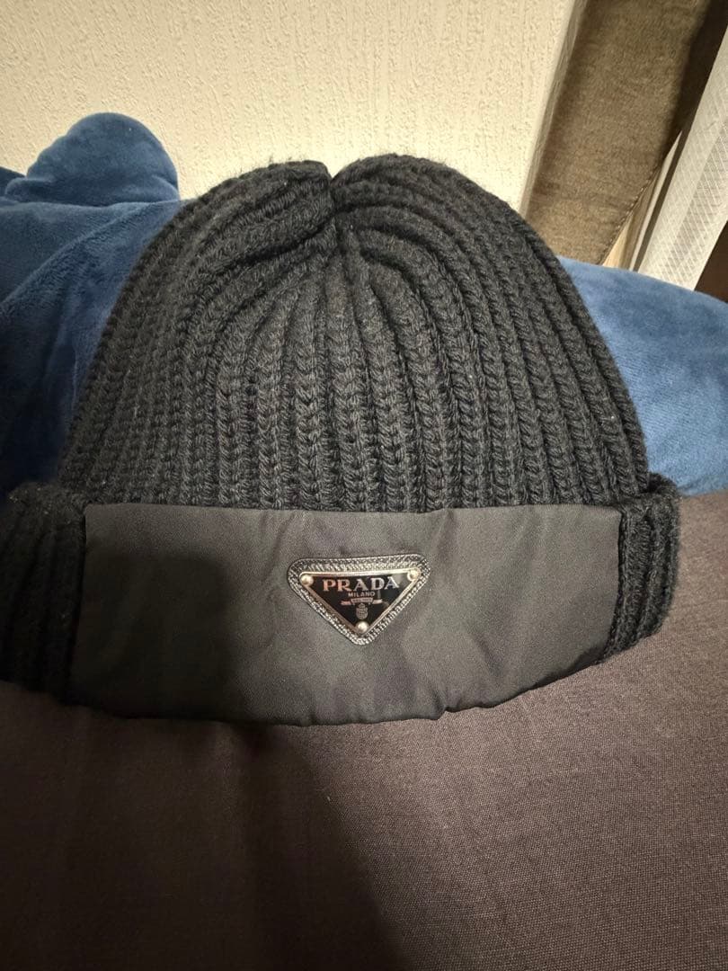 プラダ PRADA ニット帽 ギャバジンxウール