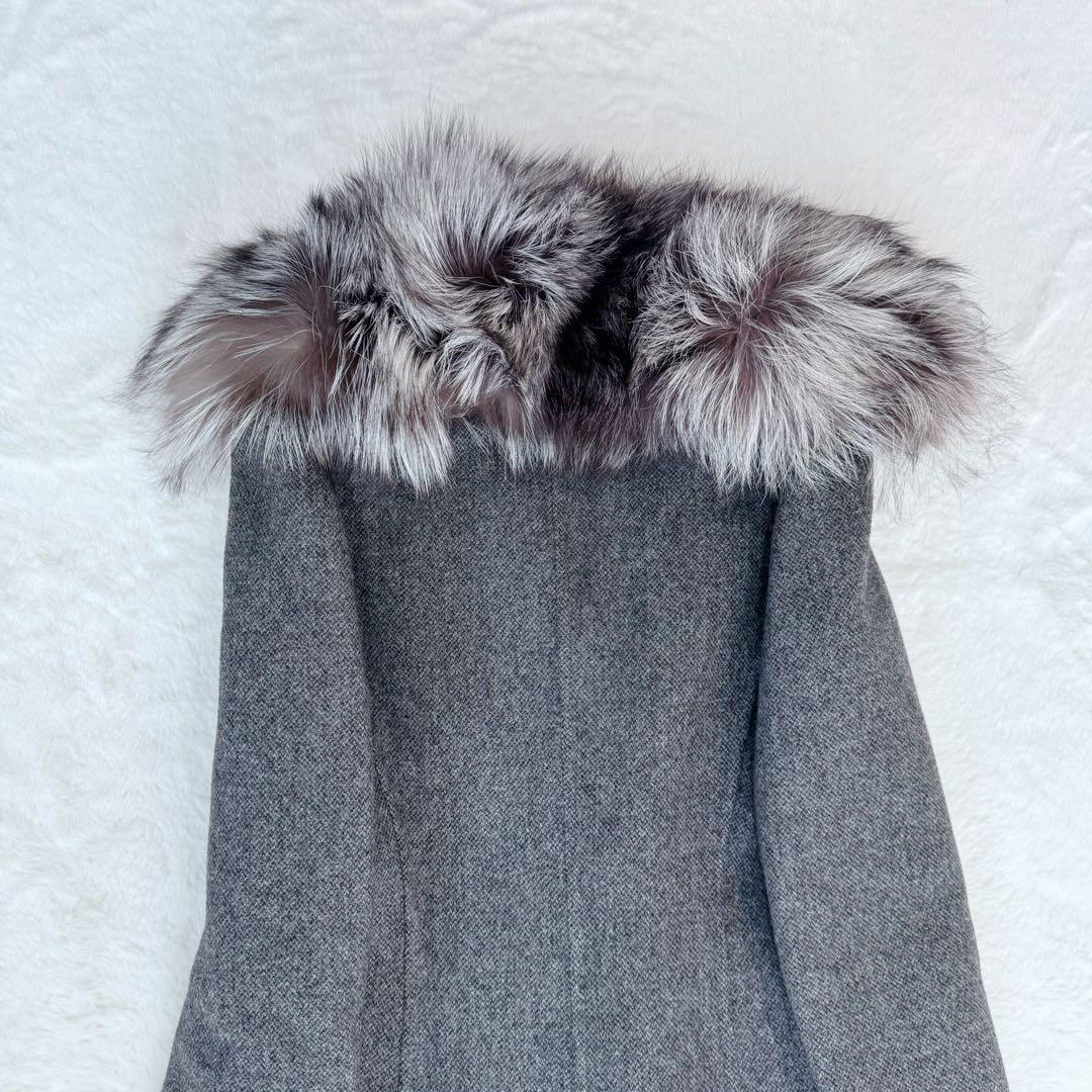 【極美品】マイケルコース　ロングコート　カシミヤ　フォックスファー　グレー　M