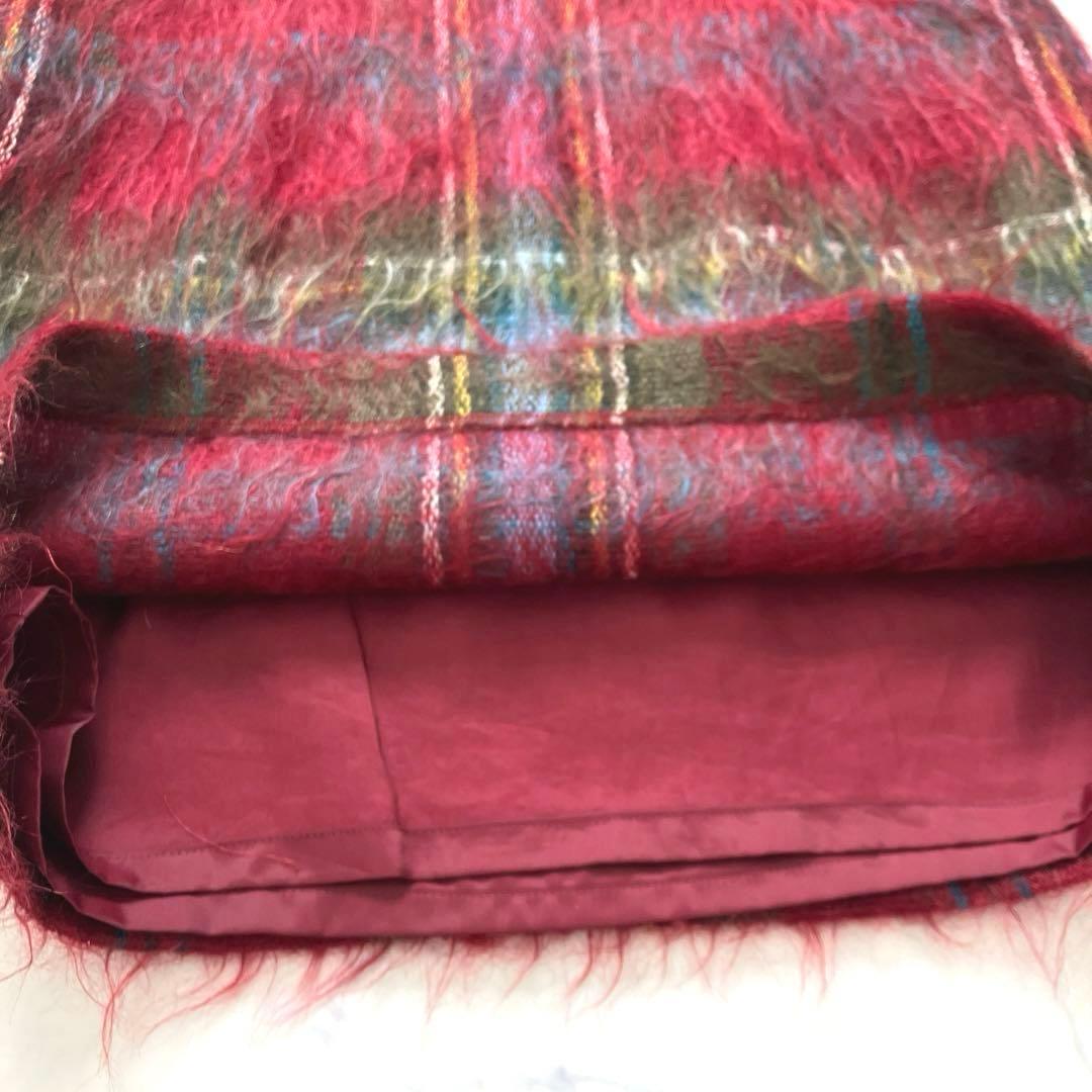 希少✨YORKLAND ヨークランド モヘア混 チェック柄 ワンピース 赤系