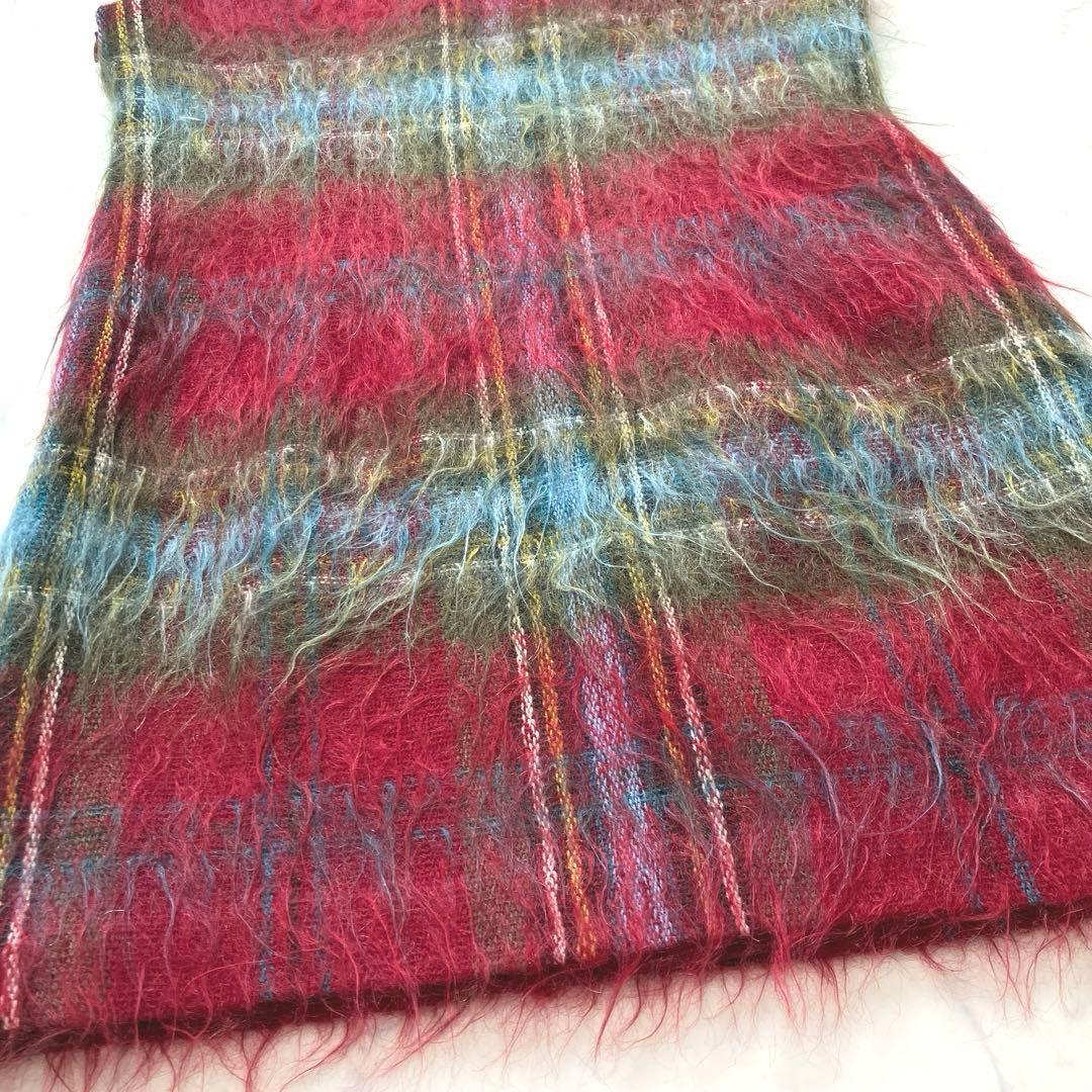 希少✨YORKLAND ヨークランド モヘア混 チェック柄 ワンピース 赤系