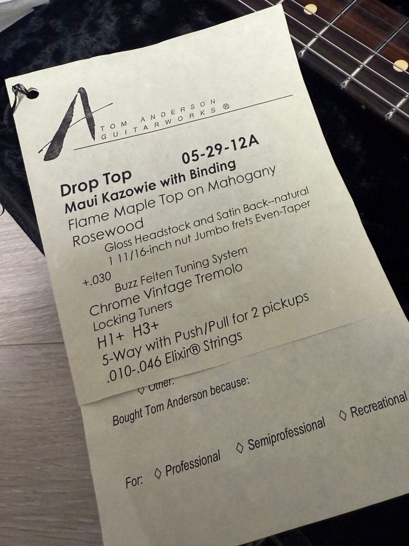 Tom Anderson ローズウッドネック　drop top