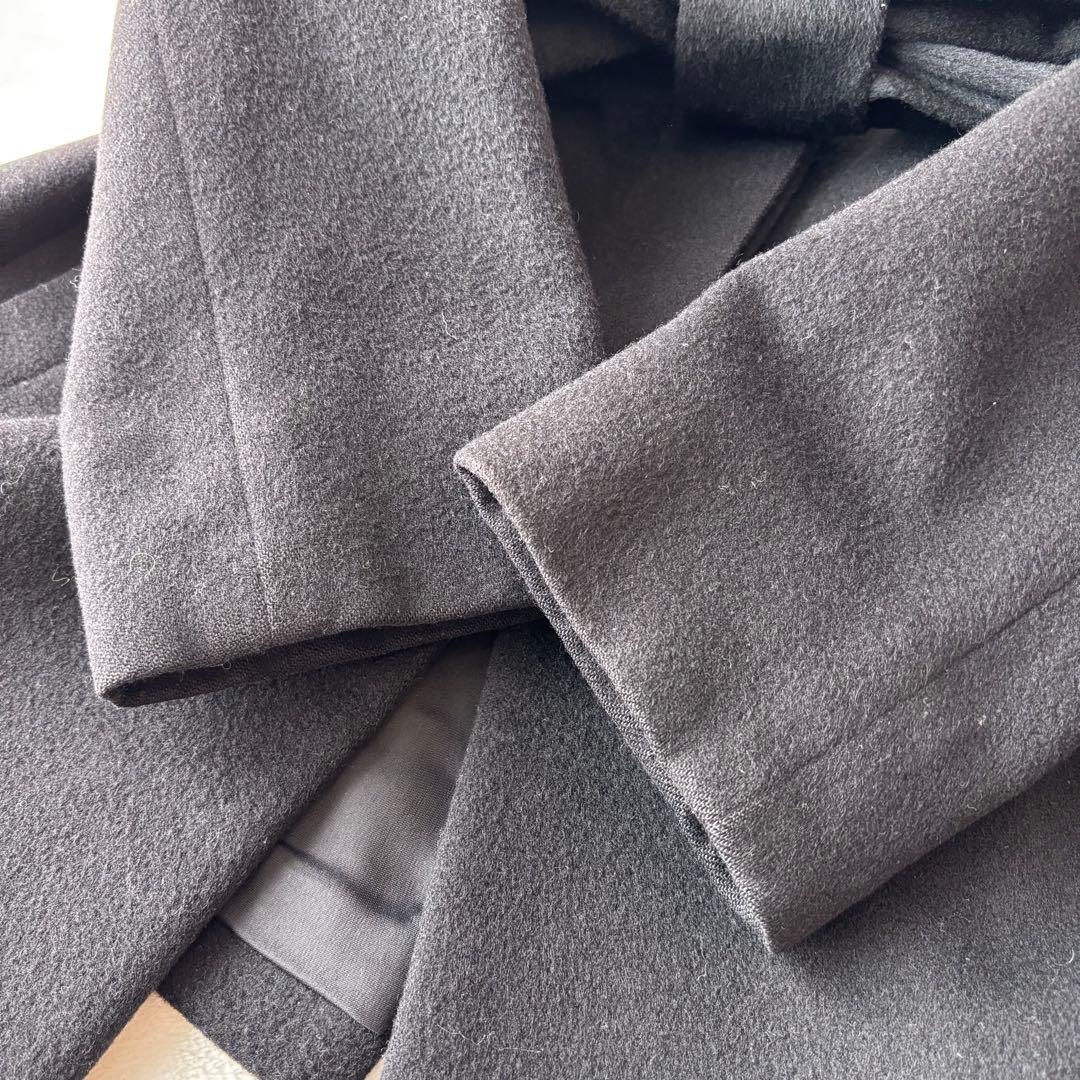 Theory セオリー カシミヤ ショート丈コート 黒 ベルト Aライン M