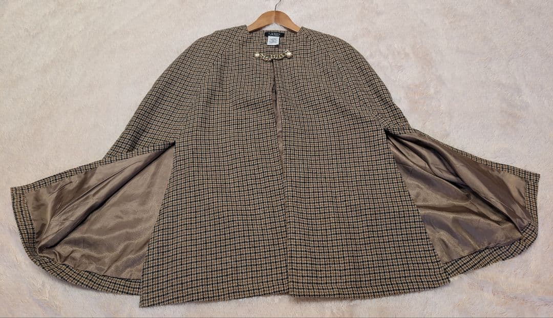 ローレンラルフローレン　ケープコート　ポンチョ　千鳥柄　グレンチェック　金ボタン