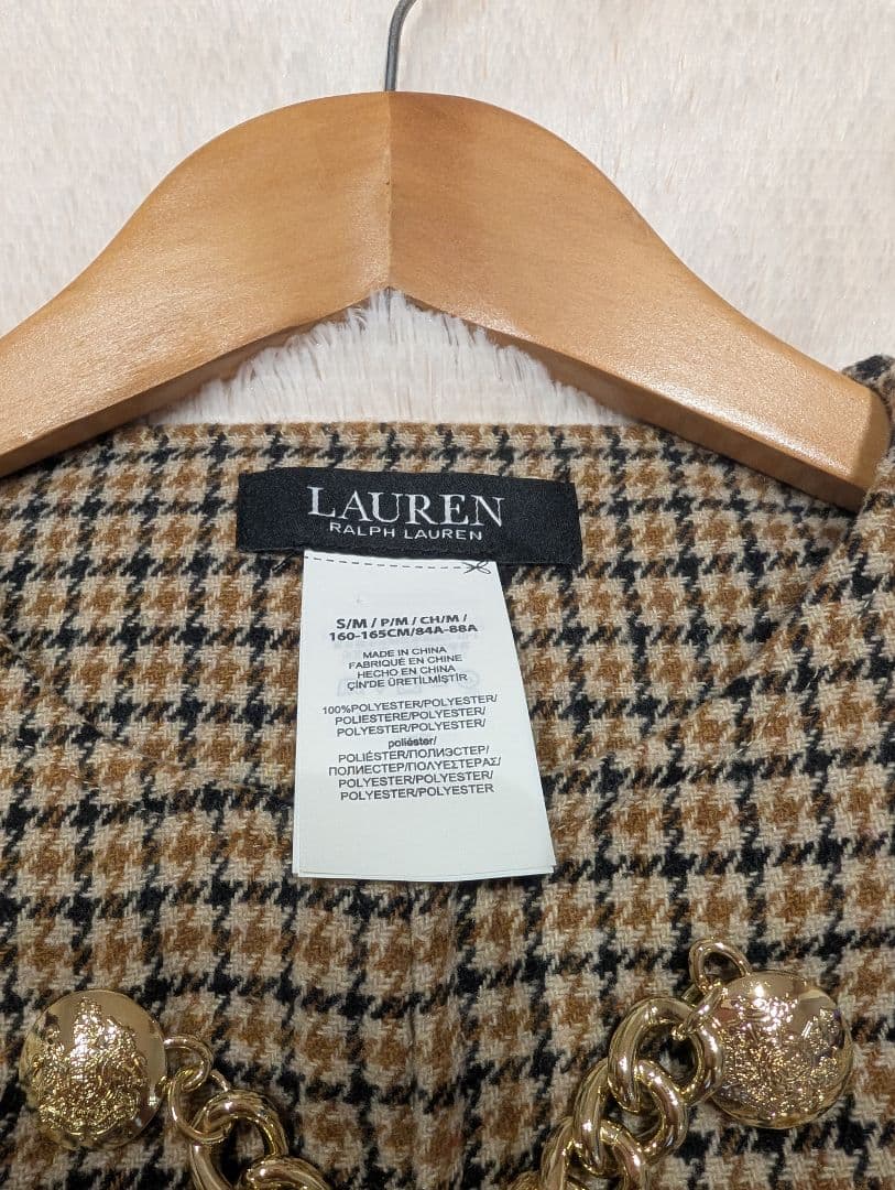 ローレンラルフローレン　ケープコート　ポンチョ　千鳥柄　グレンチェック　金ボタン