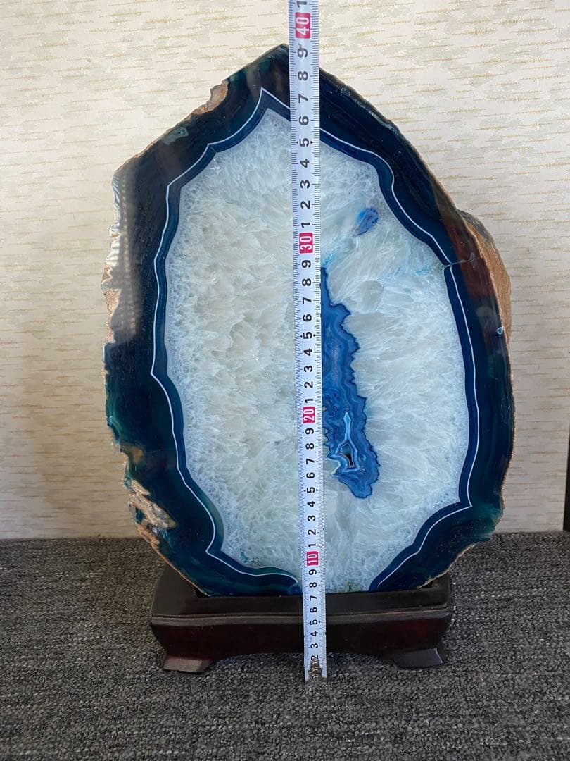 瑪瑙　パワーストーン　特大　天然石　台座付　ブルー　メノウ　水晶