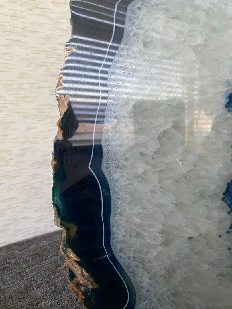 瑪瑙　パワーストーン　特大　天然石　台座付　ブルー　メノウ　水晶